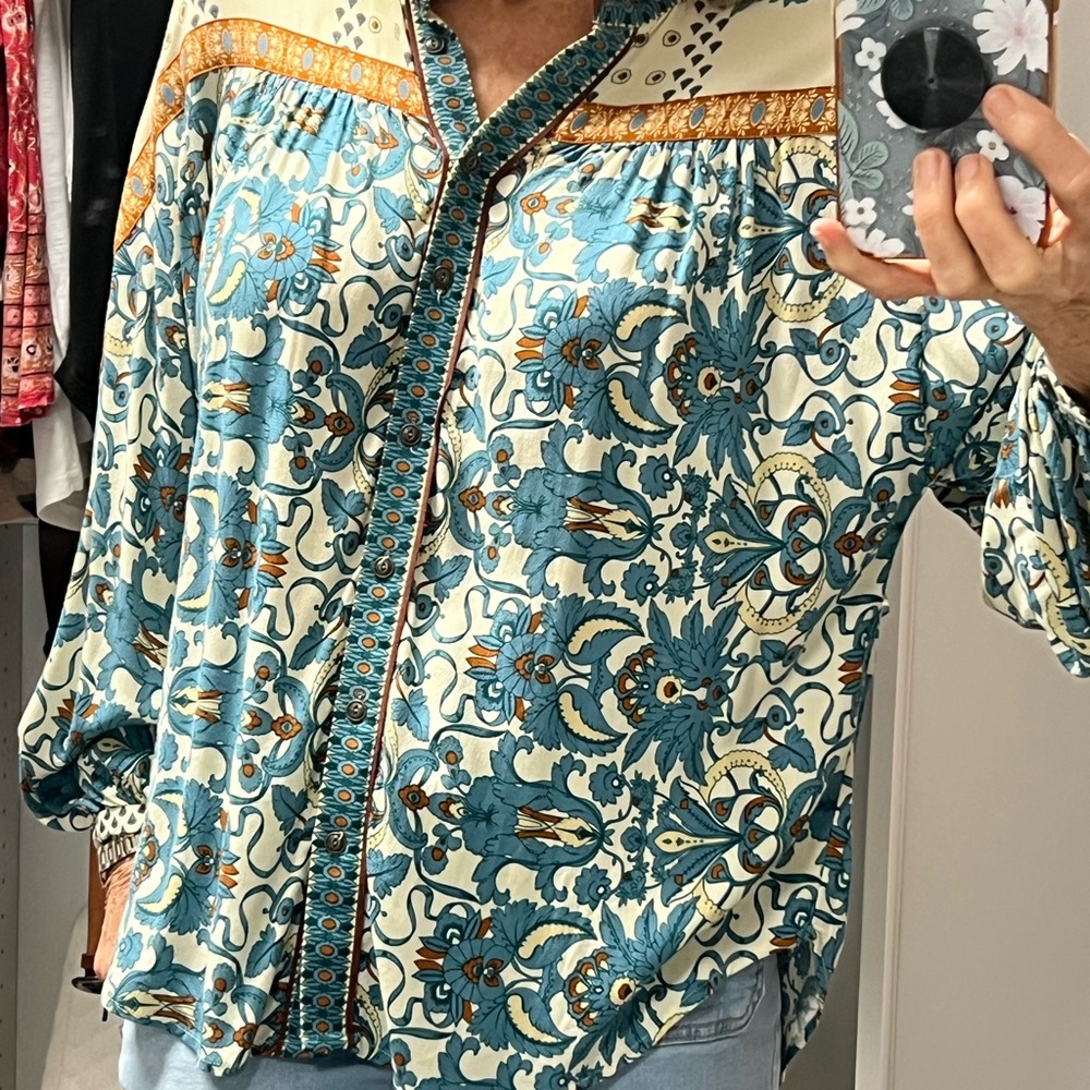 Anthropology Bohemian Blue Floral Women's Top